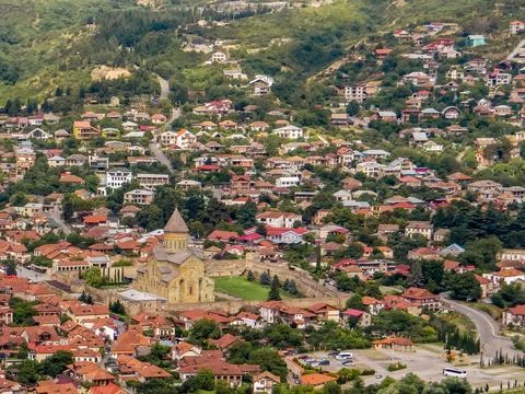 View of the old city Mtskheta and Svetitskhoveli Cathedral complex, Mtskheta, Stock Photos