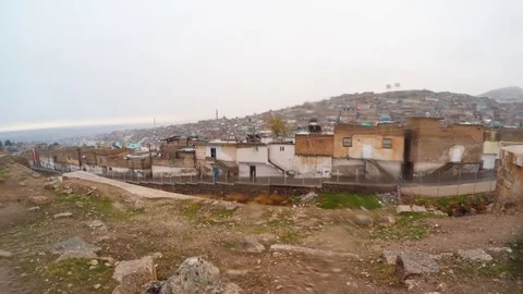 View on Old City From Urfa Castle Snow and Rain Stock Footage 75409987