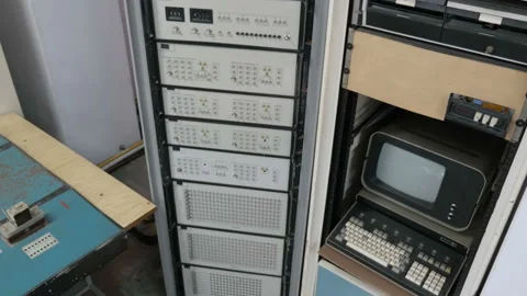 View Of Old Computer And Electronic Equipment Stock Footage 121664836