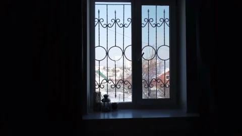 View of the old courtyard from the window of a private house. Snow outside the Stock Footage 235610182