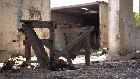 View of old dilapidated building ruins with broken construction. Stock Footage 80979045