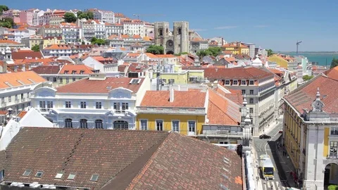 View on old district and Lisbon Cathedral Stock Footage 76749055