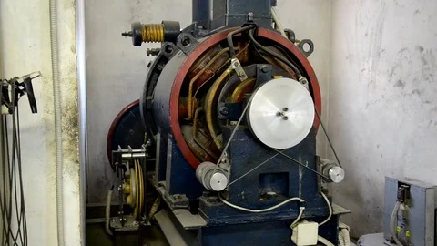 View of old elevator engine in action Stock Footage 79678851