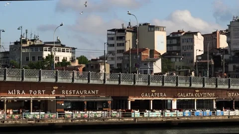 View of the old Galata Bridge and Galata Tower Stock-Footage 200677347