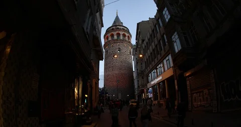 A view of old Galata tower at night Stock Footage 102153755