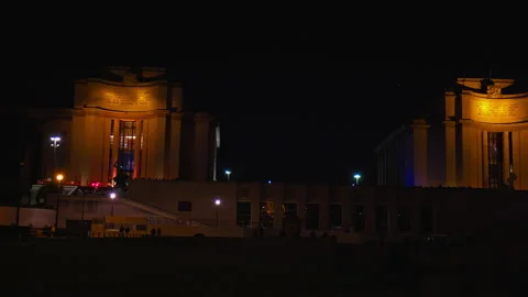 View of the old historical building lit up at night in Paris, France. Stock Footage 245453738