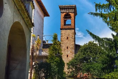 View of the old historical buildings in Upper Bergamo (Citta Alta). Italy. Stock Photos