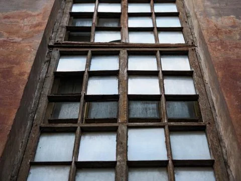 View of the old long window of the house Foto stock