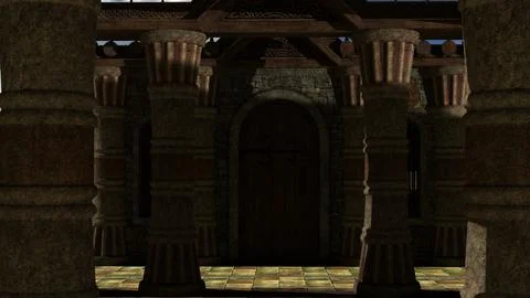 A view of an old medieval stone building Stock Illustration