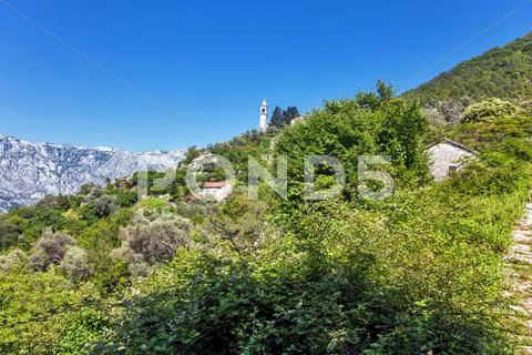 View on old ortodox church at moutains Stock Photos