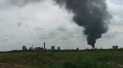 View of old, polluting factories   Stock Footage 730204