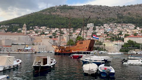View of the Old Port Dubrovnik Stock Footage 344925529