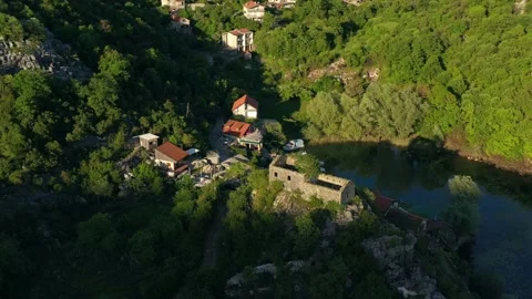 View of old ruins in Karuc village, Skadar lake, Montenegro Stock Footage 154046882
