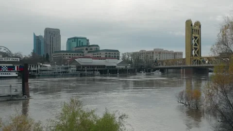 View of old sac and the tower bridge in winter Stock Footage 296726729