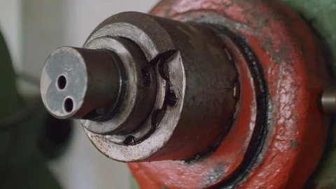View of old screw press machine in metal workshop from top to bottom Stock Footage 95880761