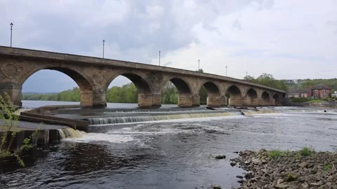 View of the Old Stone Bridge With Arches Across the River Stock Footage 246942382