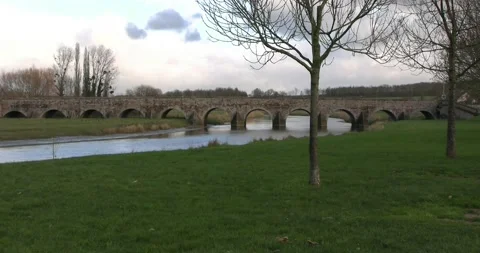View of an old stone bridge in Normandy, France Stock Footage 235316835