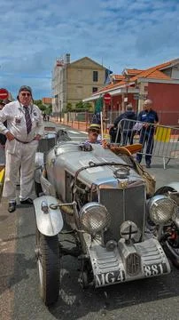 View of the old-timer MG TA aluminum cabrio at the annual festival Belle Epoque Stock Photos