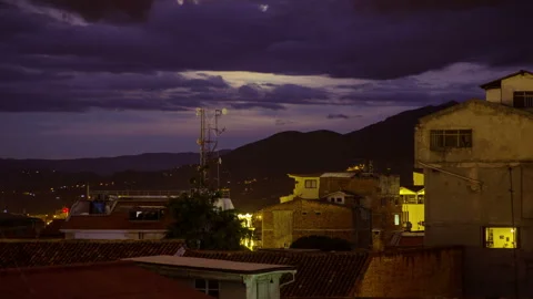 View on old town and mountain behind in evening Cuenca, Ecuador 4K timelapse Stock Footage 130316817