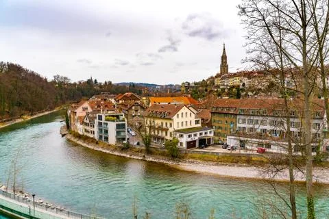 View of the old town of Bern with Berner Munster cathedral Foto stock
