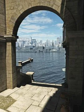 View from the Old Town to the Future City Stock Illustration