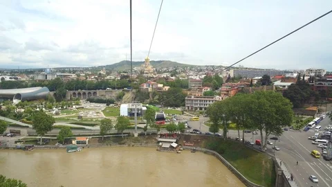 The view of the old town roofs and Kura River from the top of Sololaki Hill Stock Footage 76302203