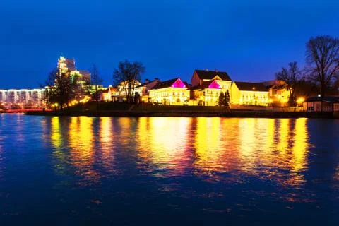 View of the old town of Trinity Hill with river in Minsk, Belarus Stock Photos