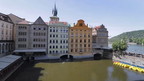 View on an Old Town's Vltava river restaurants from Charles Bridge Stock-Footage 84166881