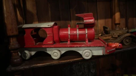 View of an old wooden small train toy 스톡 동영상 303102767