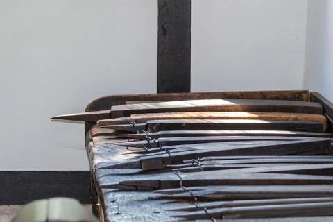 View into an old workshop with different tools Stock Photos