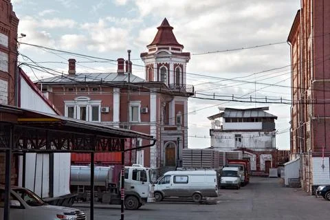 View of the old Zhigulevsky brewery in Samara city, Russia. The factory is .. Stock Photos