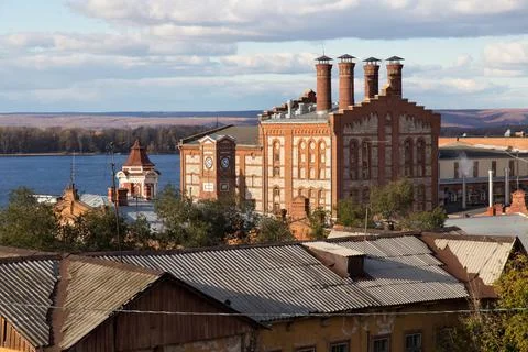 View of the old Zhigulevsky brewery in Samara city, Russia. The factory is .. Stock Photos