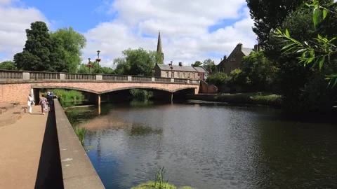 View of the Oldgate Bridge, River Wansbeck, Morpeth Stock Footage 342404610