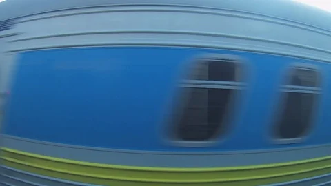 View of the oncoming train through the window Stock Footage 116792436