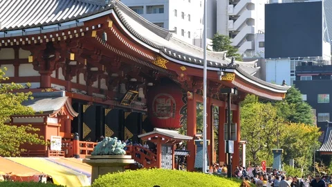 View of the one of the big temples in Senso-ji Temple in Tokyo Japan Stock Footage 121380770