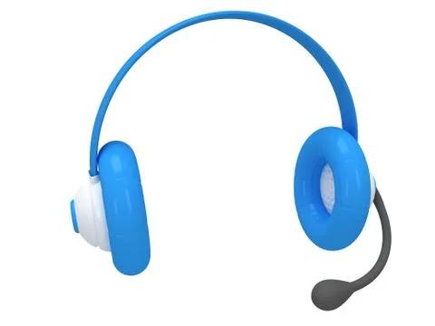 View of one blue headset. 3d render. Stock Illustration