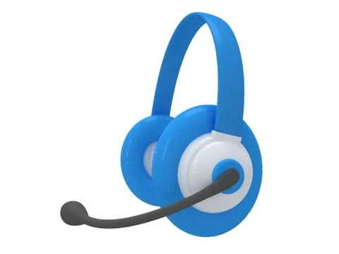 View of one blue headset. 3d render. Stock Illustration