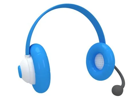 View of one blue headset. 3d render. Stock Illustration