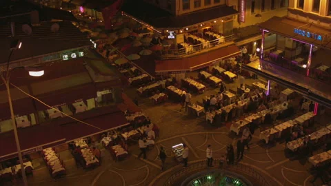 View of one of the central streets of Istanbul with local restaurants. Turkey. Video stock 113076267