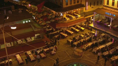 View of one of the central streets of Istanbul with local restaurants. Turkey. Stock Footage 113076327