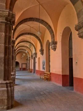 View of one of the corridors of ex-convent in San Miguel de Allende Stock Photos