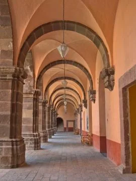 View of one of the corridors of ex-convent in San Miguel de Allende Stock Photos