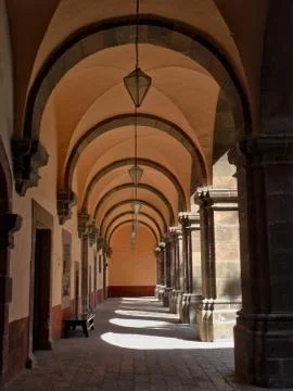 View of one of the corridors of ex-convent in San Miguel de Allende Stock Photos
