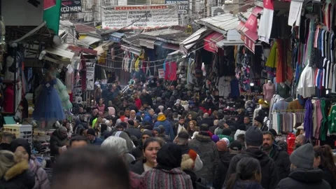 A view of one of the many bazaars in Istanbul, in slow motion Stock Footage 265486810