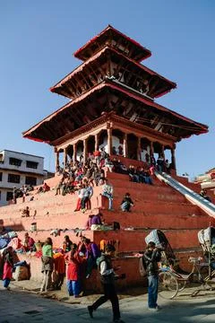 View to one of the temples in Durbar Square in Kathmandu, Nepal. Stock Photos