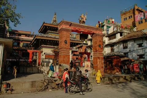 View to one of the temples in Durbar Square in Kathmandu, Nepal. Stock Photos