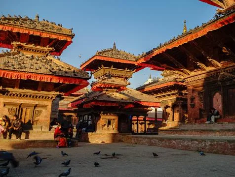 View to one of the temples in Durbar Square in Kathmandu, Nepal. Stock Photos