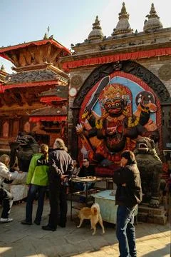 View to one of the temples in Durbar Square in Kathmandu, Nepal. Stock Photos