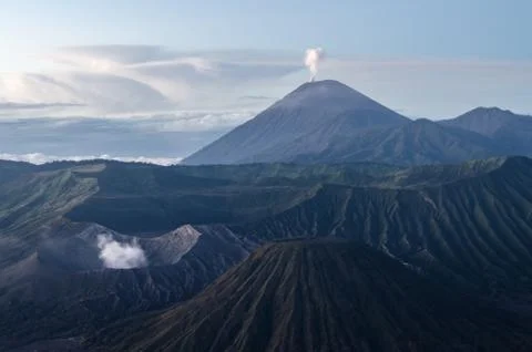 View from one volcano to an active volcanic scenery Stock Photos