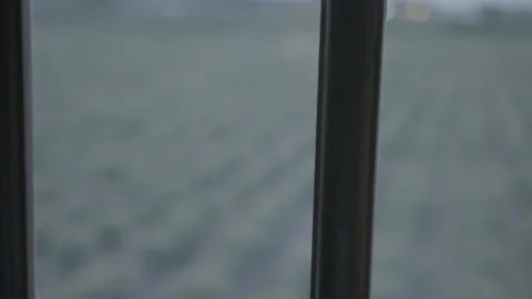 View Of An Open Agricultural Field Though A Window 2 - No LUT Version Stock Footage 222050180